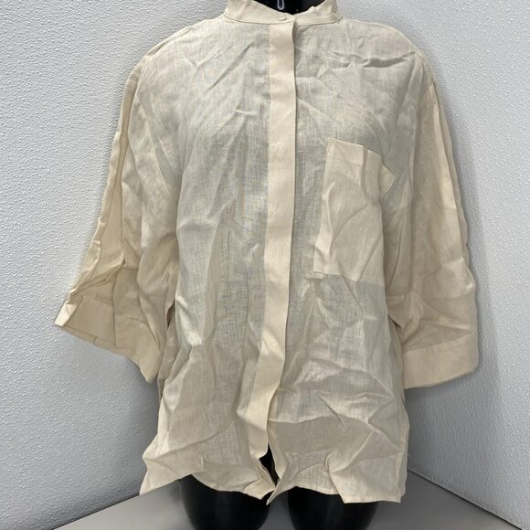 Reiss Women's Wimona Linen Button Down Shirt Blush Beige Size 2 | Relaxed Sleeve - Picture 1 of 10